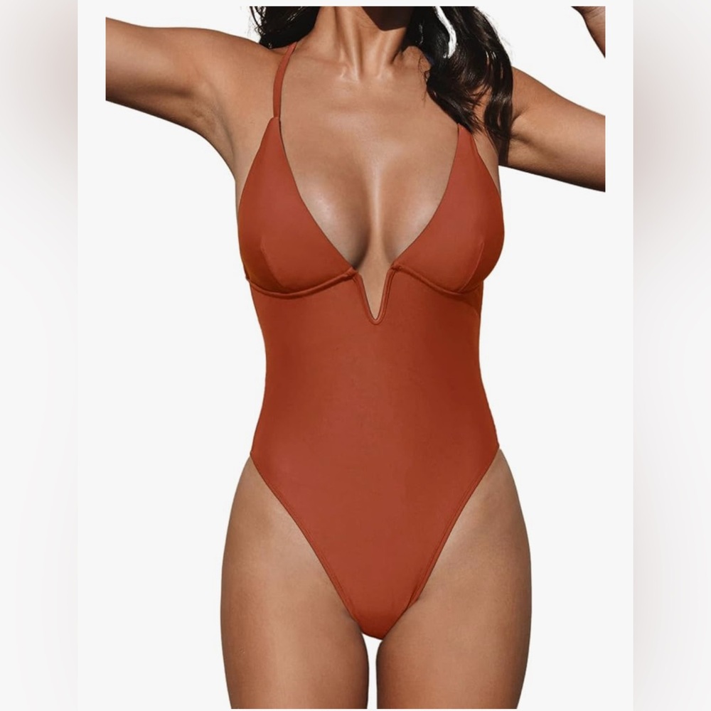 CUPSHE deep v neck, criss cross back, one piece swimsuit